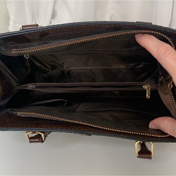 Python Print Embossed Patent Brown Shoulder Bag with Crossbody Strap & Wallet - Picture 6 of 11